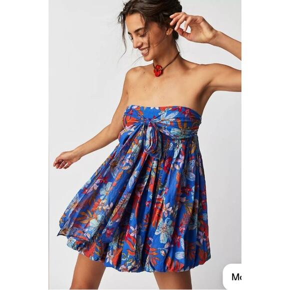 Free People Dress Medium Mai Tai Floral Bubble Mini Boho Cotton Lined Multi - Picture 2 of 11